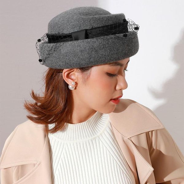 stingy brim hats qpalcr winter for women australian wool felt hat french retro beret concave fedora luxury bone elegant ladies fedoras, Blue;gray
stingy brim hats qpalcr winter for women australian wool felt hat french retro beret concave fedora luxury bone elegant ladies fedoras, Blue;gray