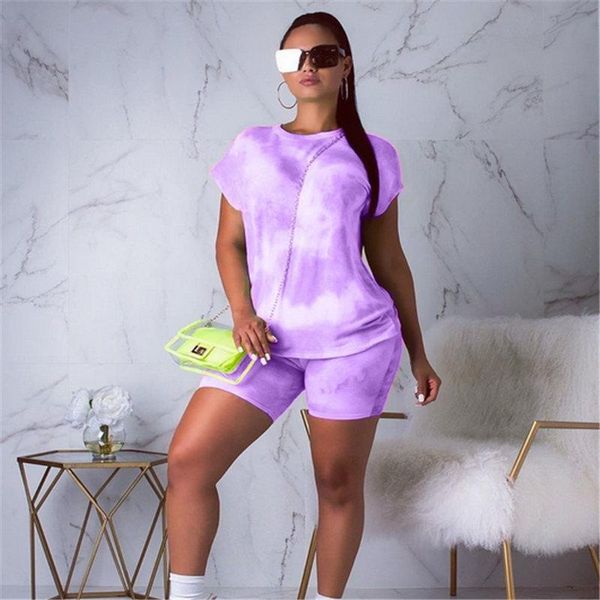 2021 summer women gradient tie dye round neck suit two piece set casual short sleeve t-shirt+shorts tracksuit clothes for women, Gray 
2021 summer women gradient tie dye round neck suit two piece set casual short sleeve t-shirt+shorts tracksuit clothes for women, Gray