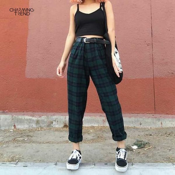 plaid pants women cotton streetwear retro casual all-match 210702, Black;white
plaid pants women cotton streetwear retro casual all-match 210702, Black;white