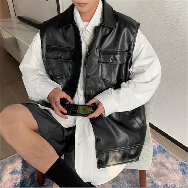 men's vests 2021 personality trend sleeveless vest wearing retro casual coat ins port style jacket leather man, Black;white
men's vests 2021 personality trend sleeveless vest wearing retro casual coat ins port style jacket leather man, Black;white