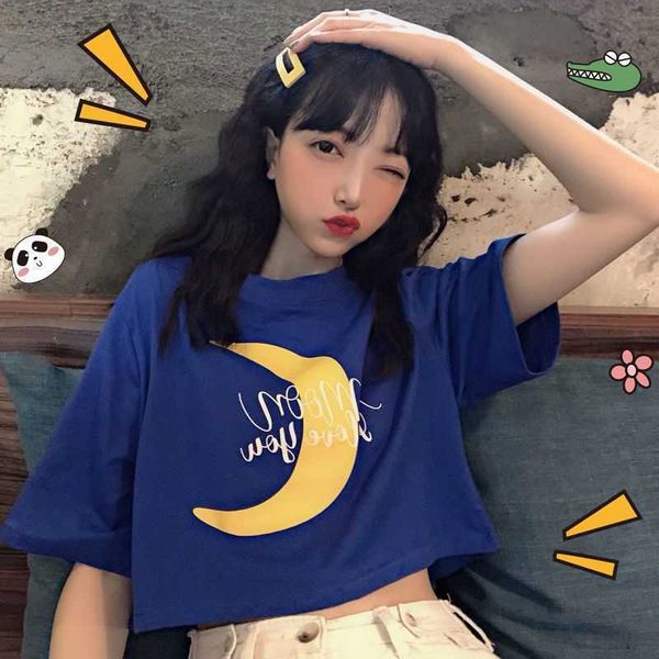 women lovely t-shirt summer korean loose harajuku blue short-sleeved t-shirt women's cec hong kong style student crop cool 210526, White
women lovely t-shirt summer korean loose harajuku blue short-sleeved t-shirt women's cec hong kong style student crop cool 210526, White