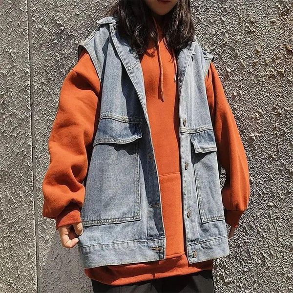 women's vests 2021 autumn fashion women high street korean style lapel retro sleeveless oversize student denim vest coat, Black;white
women's vests 2021 autumn fashion women high street korean style lapel retro sleeveless oversize student denim vest coat, Black;white