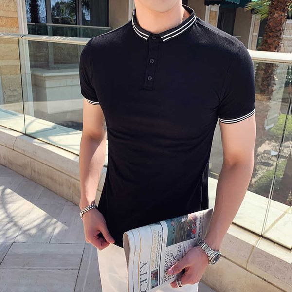british style casual polo shirts men summer short sleeve lapel formal business polo shirts street wear social male clothing 210527, White;black
british style casual polo shirts men summer short sleeve lapel formal business polo shirts street wear social male clothing 210527, White;black
