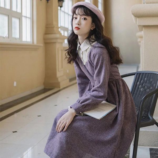 casual dresses vintage autumn winter fake two elegant collar embroidery high waist purple women dress korean style buttons, Black;gray
casual dresses vintage autumn winter fake two elegant collar embroidery high waist purple women dress korean style buttons, Black;gray