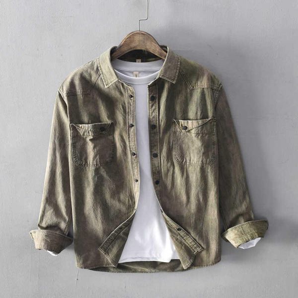 men's casual shirts 2021 vintage long sleeve denim shirt with pockets army green black jean men pure cotton spring autumn, White;black
men's casual shirts 2021 vintage long sleeve denim shirt with pockets army green black jean men pure cotton spring autumn, White;black