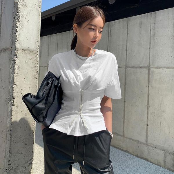 women's t-shirt 2021 women\u2021s summer short-sleeved korean fashion solid color breasted waist slim fit white colors
women's t-shirt 2021 women\u2021s summer short-sleeved korean fashion solid color breasted waist slim fit white colors