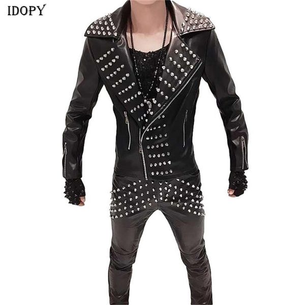idopy men`s faux leather jacket rivet studded slim fit lapel collar motorcycle outerwear coat for male 211118, Black
idopy men`s faux leather jacket rivet studded slim fit lapel collar motorcycle outerwear coat for male 211118, Black