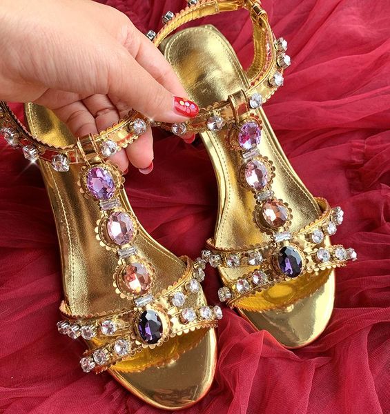 sandals summer style casual designer fashion women's gold patent leather crystal jewelry studded mid high heels chunky shoes, Black
sandals summer style casual designer fashion women's gold patent leather crystal jewelry studded mid high heels chunky shoes, Black