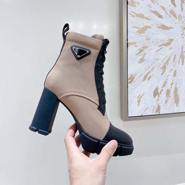 designer boots women heel ankle boot martin booties leather and nylon fabric lacing two materials triangular logo tyre raised soles luxury s, Black
designer boots women heel ankle boot martin booties leather and nylon fabric lacing two materials triangular logo tyre raised soles luxury s, Black