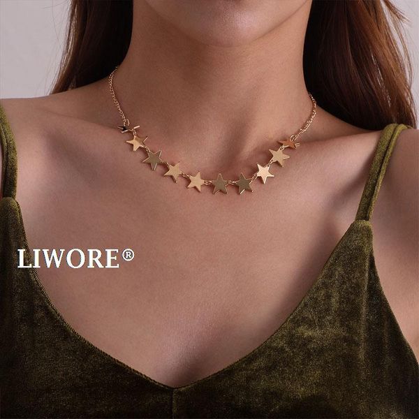 chokers liwore vintage five-pointed star necklace for women golden choker pendant gift fashion jewelry wholesale, Golden;silver
chokers liwore vintage five-pointed star necklace for women golden choker pendant gift fashion jewelry wholesale, Golden;silver