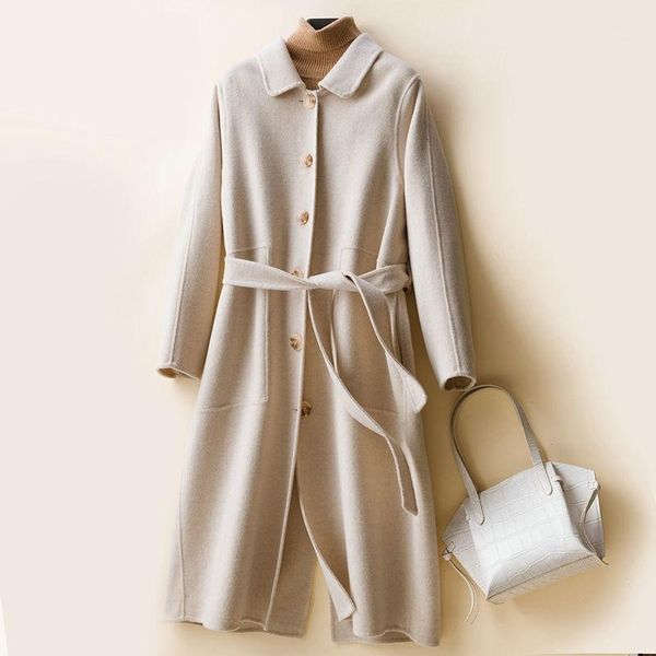 women's wool & blends classic double-sided jacket winter women korea loose elegant temperament long coat with belt casual female overco, Black
women's wool & blends classic double-sided jacket winter women korea loose elegant temperament long coat with belt casual female overco, Black