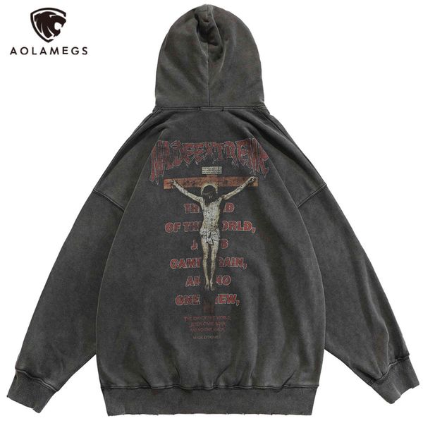 men's hooded sweatshirt, loose sweater, large pocket, retro jesus pattern, punk style, shabby fashion, street clothes, Black
men's hooded sweatshirt, loose sweater, large pocket, retro jesus pattern, punk style, shabby fashion, street clothes, Black