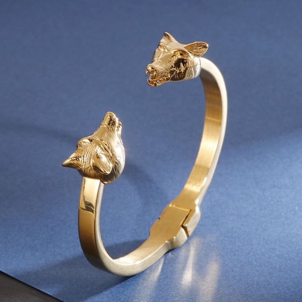 bangles bracelet stainless steel men's jewelry fashion animal wolf head titanium personalized open accessories, Black
bangles bracelet stainless steel men's jewelry fashion animal wolf head titanium personalized open accessories, Black