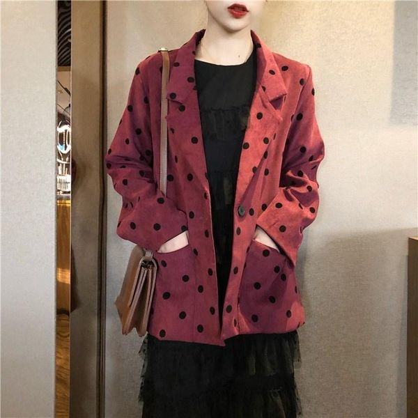 women's suits & blazers autumn notched collar office outerwear pockets polka dot work women single button suit jackets, White;black
women's suits & blazers autumn notched collar office outerwear pockets polka dot work women single button suit jackets, White;black