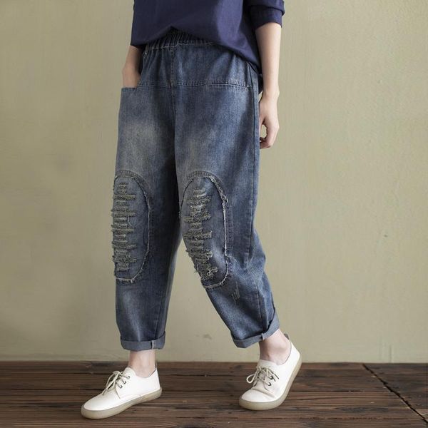 women's jeans autumn retro women large size elastic waist loose denim pants 2021 female casual pocket bleached hole vintage trousers, Blue
women's jeans autumn retro women large size elastic waist loose denim pants 2021 female casual pocket bleached hole vintage trousers, Blue
