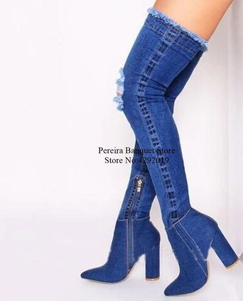 boots fashion chunky heels denim over-the-knee classical style cut-outs pointed toe jeans side zipper tight high, Black
boots fashion chunky heels denim over-the-knee classical style cut-outs pointed toe jeans side zipper tight high, Black