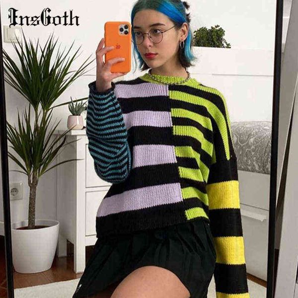 insgoth patchwork loose strip print sweaters women harajuku streetwear long sleeve o-neck oversize pullovers female sweaters y1110, White;black
insgoth patchwork loose strip print sweaters women harajuku streetwear long sleeve o-neck oversize pullovers female sweaters y1110, White;black