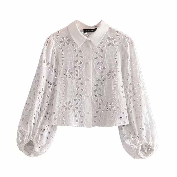 women's blouses & shirts 2021 women embroidery hollow out long sleeves cropped shirt chic lady fashion casual, White
women's blouses & shirts 2021 women embroidery hollow out long sleeves cropped shirt chic lady fashion casual, White
