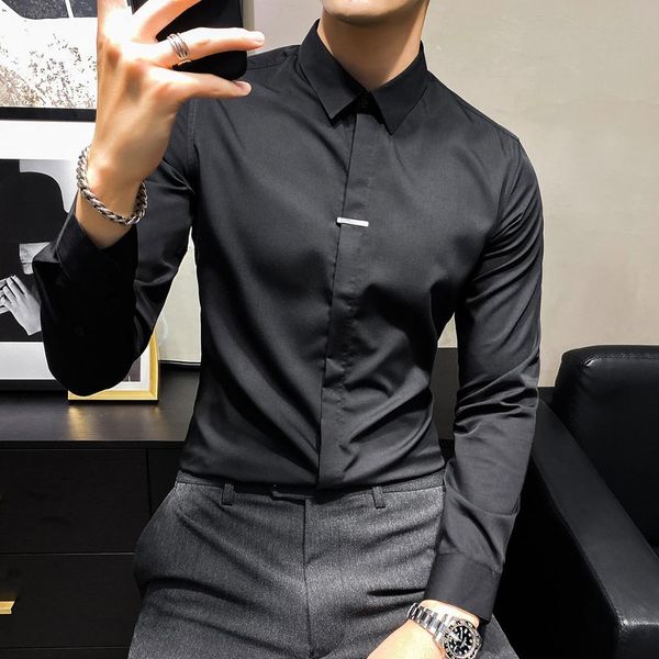 4-color spring new casual business long sleeve shirts for men's clothes 2021 simple fine evening club adjustment prom tuxedo 3xl-m w5x4, White;black 
4-color spring new casual business long sleeve shirts for men's clothes 2021 simple fine evening club adjustment prom tuxedo 3xl-m w5x4, White;black