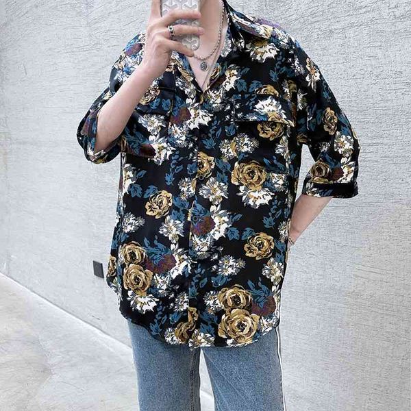 men's casual shirts summer flower fashion print men streetwear korean loose short-sleeved mens dress -3xl 4w59, White;black
men's casual shirts summer flower fashion print men streetwear korean loose short-sleeved mens dress -3xl 4w59, White;black