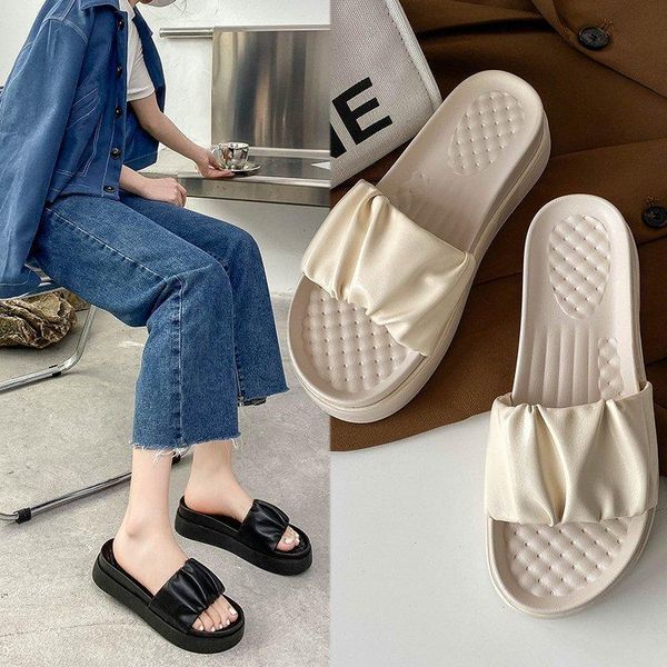 slippers women's pleated summer 2021 fashionable thick-soled non-slip korean style slip-on flat shoes a622, Black
slippers women's pleated summer 2021 fashionable thick-soled non-slip korean style slip-on flat shoes a622, Black