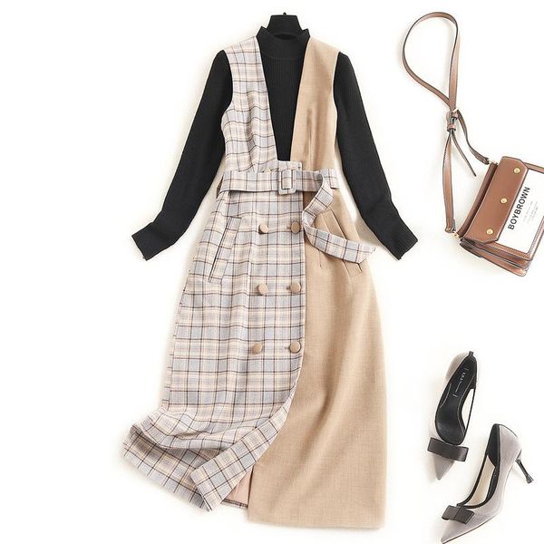 casual dresses european women's dress 2021 early autumn knitwear a- line two-piece set with belt vestido 15227, Black;gray
casual dresses european women's dress 2021 early autumn knitwear a- line two-piece set with belt vestido 15227, Black;gray