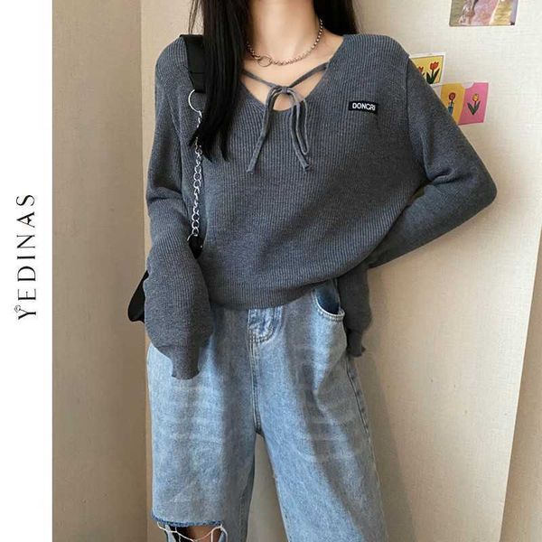 yedinas v-neck lace up knitted sweaters women autumn long sleeve solid crop spring knitwear japanese ladies jumper 210527, White;black
yedinas v-neck lace up knitted sweaters women autumn long sleeve solid crop spring knitwear japanese ladies jumper 210527, White;black