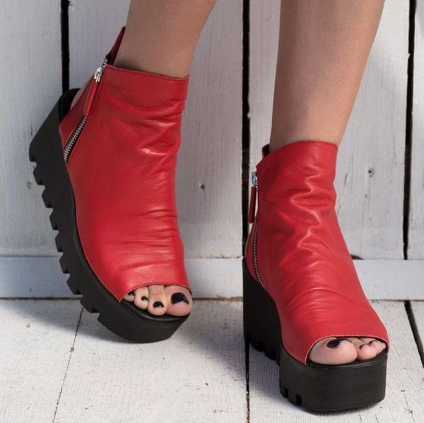 sandals women fashion pu leather slope heel fish mouth open toe roman high zipper boots shoes versatile 5ke497, Black
sandals women fashion pu leather slope heel fish mouth open toe roman high zipper boots shoes versatile 5ke497, Black