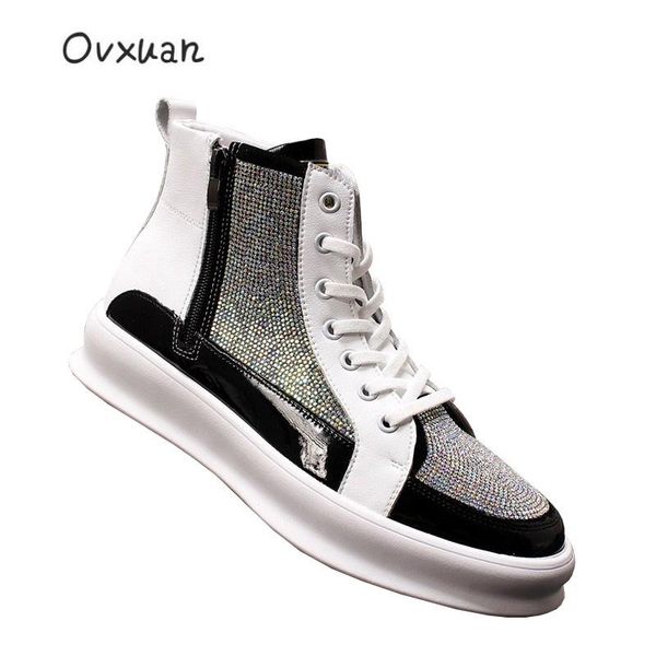 boots ovxuan leather hip hop men rhinestones patchwork high mens casual designer shoes male white sneakers short ankle, Black 
boots ovxuan leather hip hop men rhinestones patchwork high mens casual designer shoes male white sneakers short ankle, Black