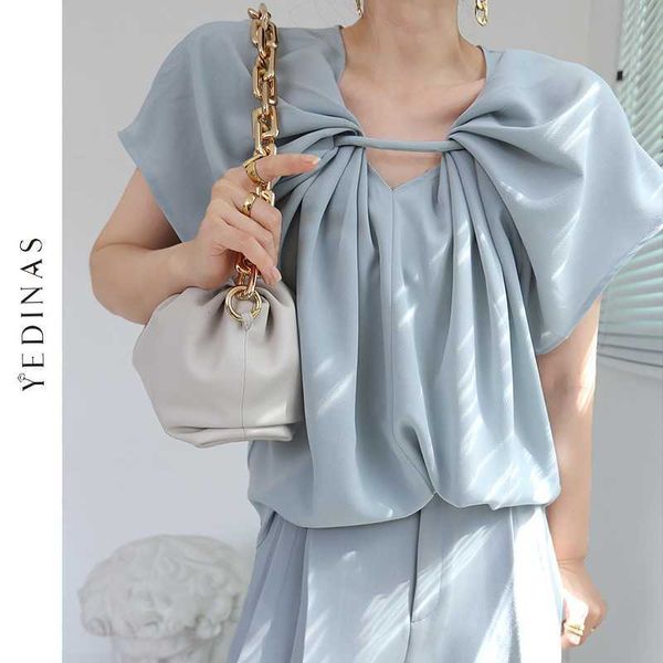 yedinas women elegant v-neck shirts solid short sleeve korean style blouses chiffon white blouse fold 210527
yedinas women elegant v-neck shirts solid short sleeve korean style blouses chiffon white blouse fold 210527