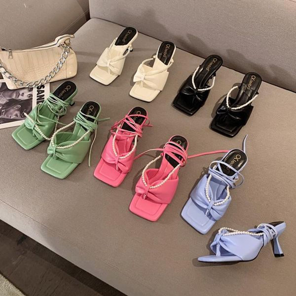dress shoes simple folds square toe sandals lady 2021 net red fairy style fashion pearl open two wear prom party, Black
dress shoes simple folds square toe sandals lady 2021 net red fairy style fashion pearl open two wear prom party, Black