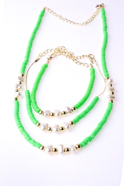 earrings & necklace women's fashion jewelry anklet bracelet sets fimo beaded green, Silver
earrings & necklace women's fashion jewelry anklet bracelet sets fimo beaded green, Silver