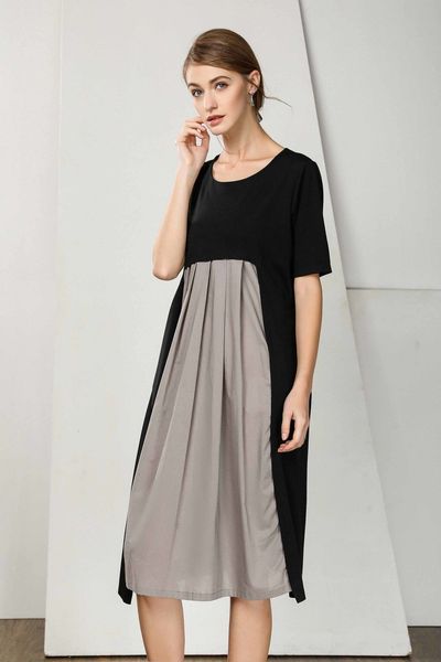 2021 new summer pleated o-neck patchwork party midi elegant for women hq22, Black;gray
2021 new summer pleated o-neck patchwork party midi elegant for women hq22, Black;gray
