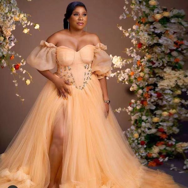 party dresses champagne aso ebi prom short sleeves beads off the shoulder plus size side split evening dress black girls gowns, White;black
party dresses champagne aso ebi prom short sleeves beads off the shoulder plus size side split evening dress black girls gowns, White;black