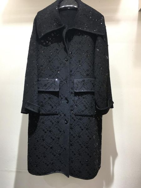 women's wool & blends 2021 women fashion high-quality long-sleeved lapel beaded embroidered coat 1027, Black
women's wool & blends 2021 women fashion high-quality long-sleeved lapel beaded embroidered coat 1027, Black