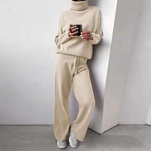 women's two piece pants ladies knit solid two-piece set knitted turtleneck sweater and straight high-waist wide-leg suit casual clothin, White
women's two piece pants ladies knit solid two-piece set knitted turtleneck sweater and straight high-waist wide-leg suit casual clothin, White