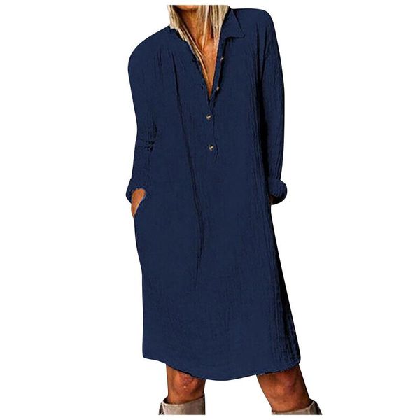 casual dresses women plus size cotton linen button turn down collar long sleeve dress female vestidos, Black;gray
casual dresses women plus size cotton linen button turn down collar long sleeve dress female vestidos, Black;gray