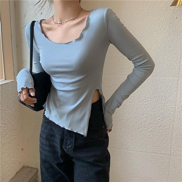 women's t-shirt split fork women t shirt thin slim girl long sleeve autumn irregular cropped tunics simplicity fashion harajuku elegant, White
women's t-shirt split fork women t shirt thin slim girl long sleeve autumn irregular cropped tunics simplicity fashion harajuku elegant, White