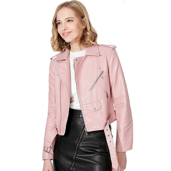 2021 new autumn women faux jackets lady pu leather coat bomber motorcycle biker pink black outerwear with belt ldxc
2021 new autumn women faux jackets lady pu leather coat bomber motorcycle biker pink black outerwear with belt ldxc