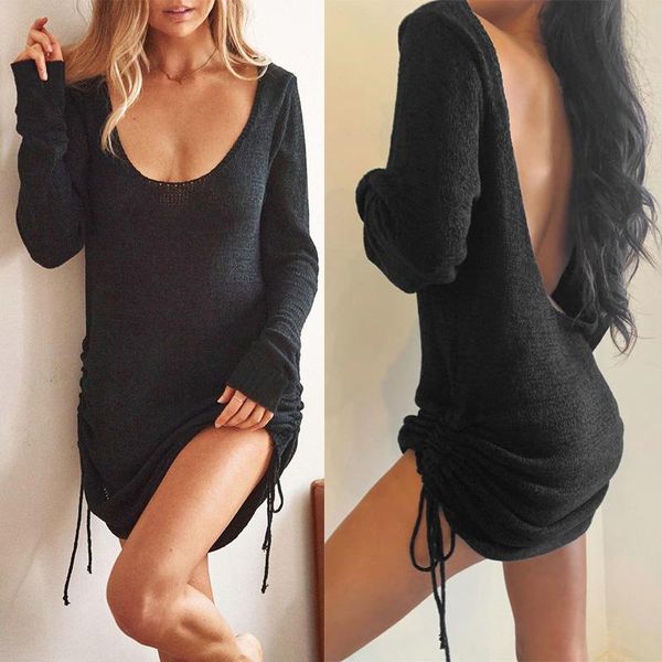 casual dresses fashion women dress open back slim mini short autumn drawstring lace up ruched backless vestidos, Black;gray
casual dresses fashion women dress open back slim mini short autumn drawstring lace up ruched backless vestidos, Black;gray