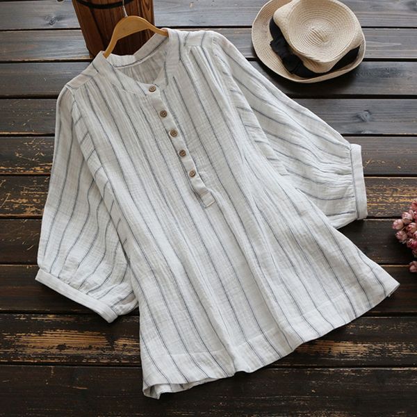 2021 new white striped lantern half sleeve women blouses shirt vintage casual oversize summer pullover blusas zj7g, Black;brown
2021 new white striped lantern half sleeve women blouses shirt vintage casual oversize summer pullover blusas zj7g, Black;brown