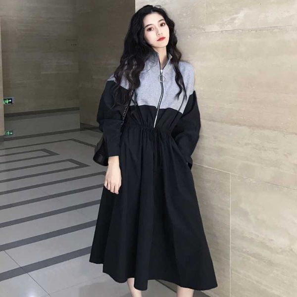 sweatshirt dres long fashion hooded autumn patchwork fake sashes casual loose vestidos 210601, Black;gray
sweatshirt dres long fashion hooded autumn patchwork fake sashes casual loose vestidos 210601, Black;gray