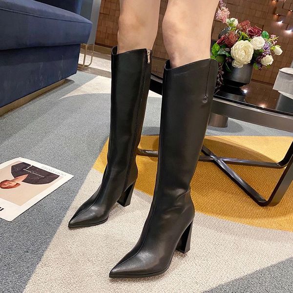 sandals women's autumn high boots botas de mujer leather knee pointed toe square heel party club women shoe ladies, Black
sandals women's autumn high boots botas de mujer leather knee pointed toe square heel party club women shoe ladies, Black