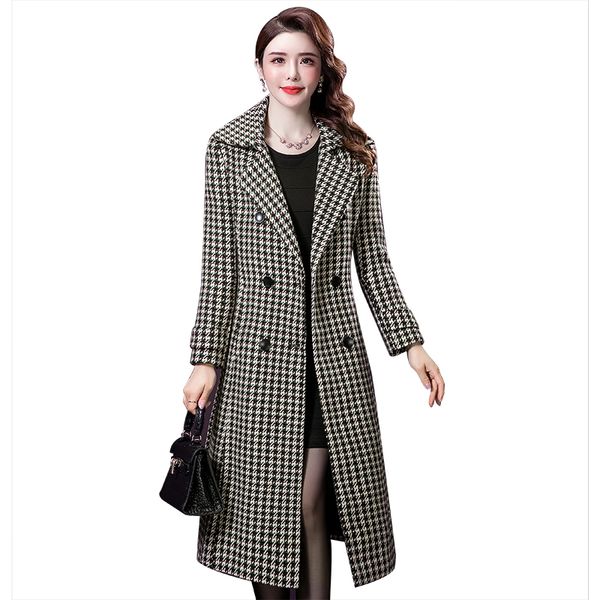 women's autumn and winter new female long section plaid over the knee woolen coat overcoat 6mj2, Black
women's autumn and winter new female long section plaid over the knee woolen coat overcoat 6mj2, Black