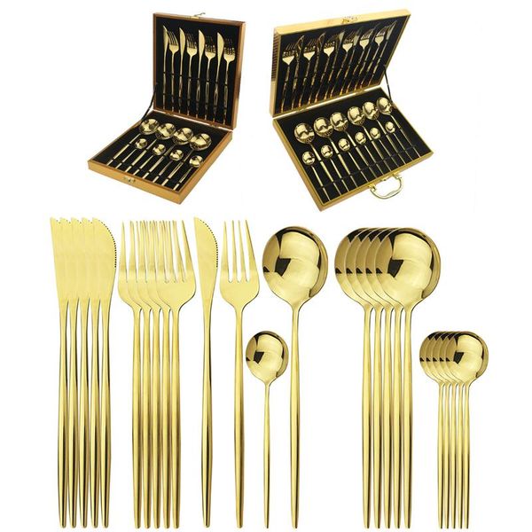 16/24pcs gold cutlery set 18/10 stainless steel flatware set knife fork spoon dinnerware kitchen tableware with gift box
16/24pcs gold cutlery set 18/10 stainless steel flatware set knife fork spoon dinnerware kitchen tableware with gift box