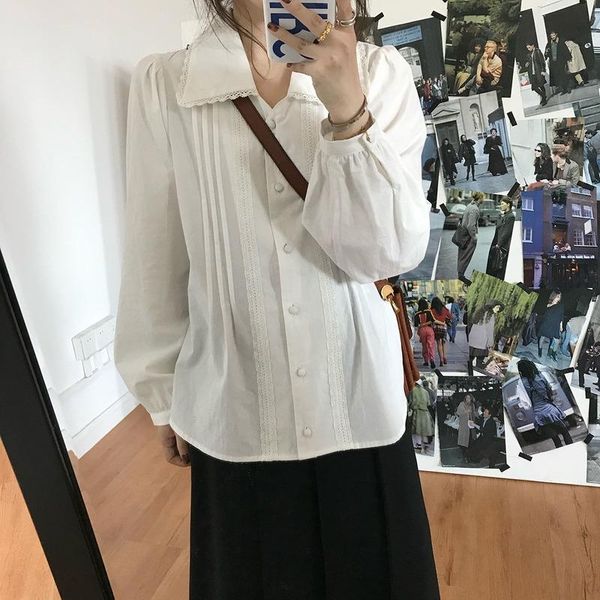 women's blouses & shirts women pure color long sleeve casual students sweet korean style all-match mujer de moda spring fashion hipster, White
women's blouses & shirts women pure color long sleeve casual students sweet korean style all-match mujer de moda spring fashion hipster, White