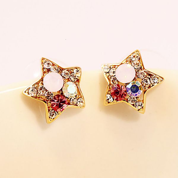 ear ornaments popular hollow out inlaid diamond five pointed star flower earrings, Golden 
ear ornaments popular hollow out inlaid diamond five pointed star flower earrings, Golden