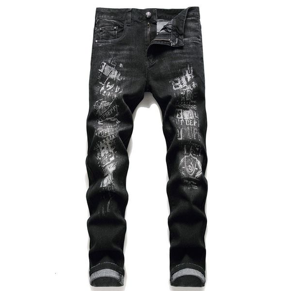 men's original design small straight stretch jeans letter print black slim trendy denim pants 3010 pcbg, Blue
men's original design small straight stretch jeans letter print black slim trendy denim pants 3010 pcbg, Blue