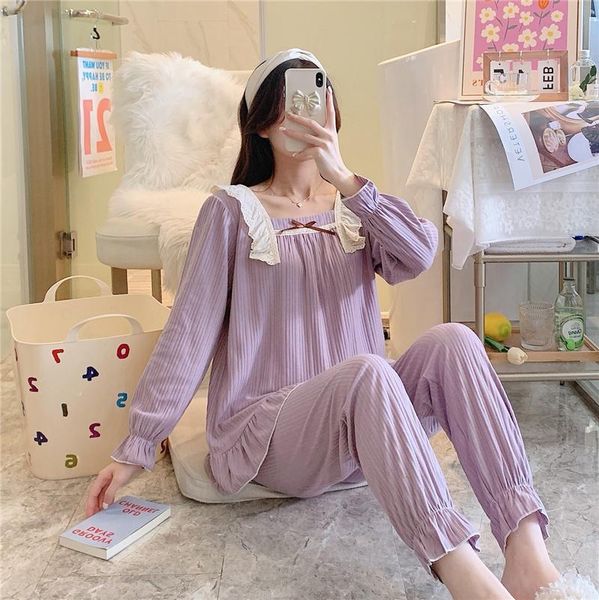 women's sleepwear 2021 pajamas cotton long-sleeved homewear sweet solid color casual spring and autumn internet celebrity set, Black;red
women's sleepwear 2021 pajamas cotton long-sleeved homewear sweet solid color casual spring and autumn internet celebrity set, Black;red