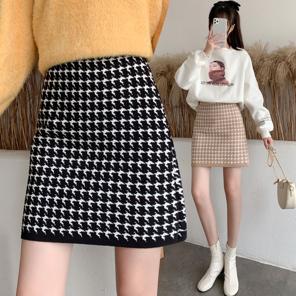 casual female 2021 autumn winter new high-waist waistline houndstooth woolen short thin and hip skirt efa2, Black
casual female 2021 autumn winter new high-waist waistline houndstooth woolen short thin and hip skirt efa2, Black